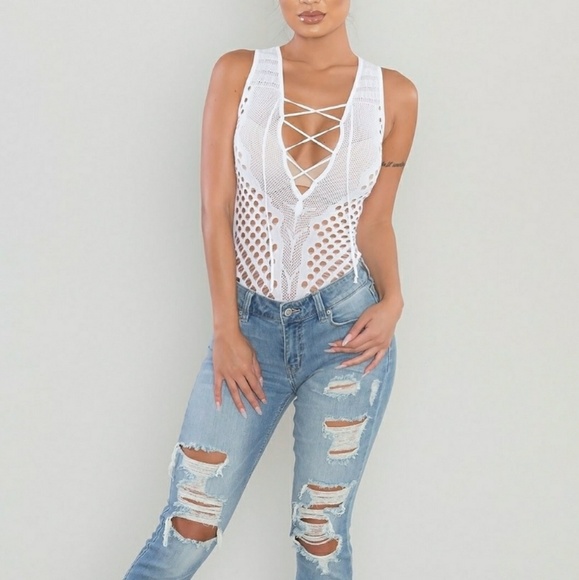 Sexy Knit Bodysuit in White NWT - Picture 2 of 4